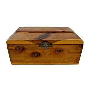 Vintage Rectangular Cedar Wooden Box With Latch And Hinges trinket jewelry box